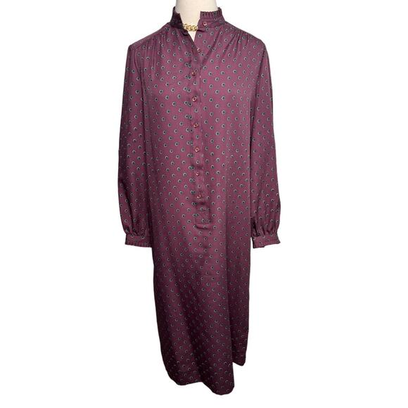 Vintage 70s/80s Schrader Sport ruffle collar floral shirt shift dress size M - Picture 1 of 7